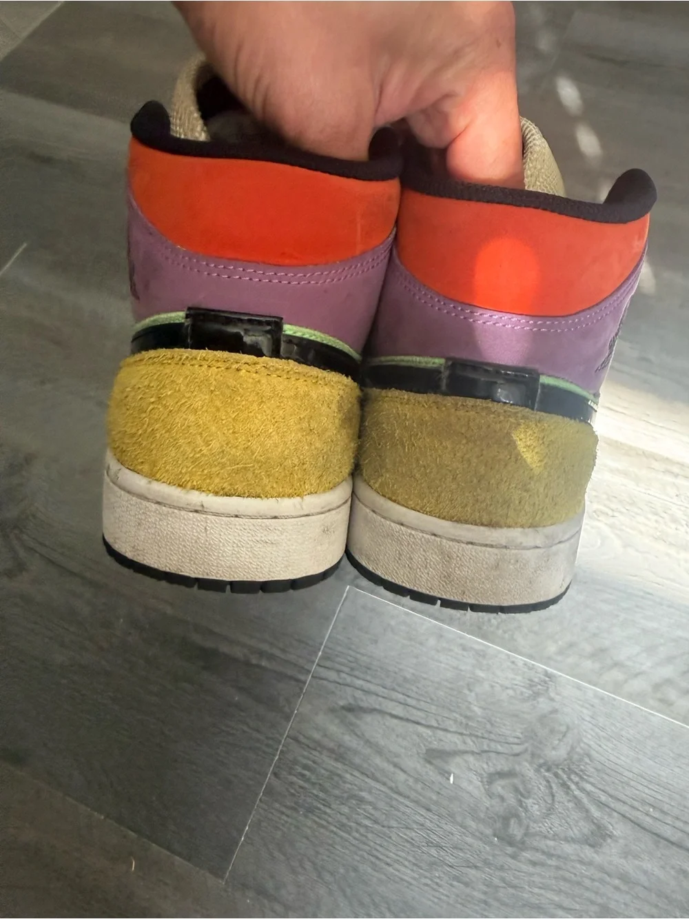 Jordan Kids High-Top Sneakers in Green, Purple, Cream & Black
